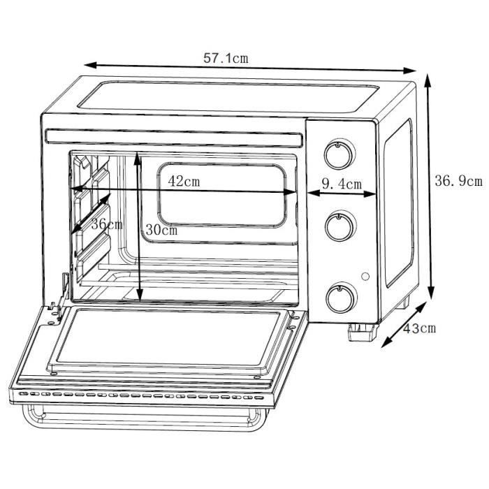 CONTINENTAL EDISON CEMF46B3 - Minifour électrique 46L noir - 1800W - Rotissoire Convection naturelle