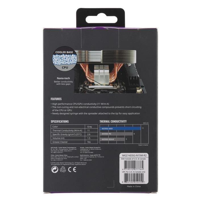 Cooler Master  MasterGel Maker combiné de dissipateurs thermiques 11 W/m·K 0,012 g ( MasterGel Maker 2.6g Thermal Compound Syringe) - Paloma Tech