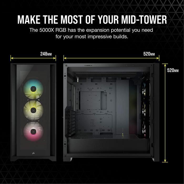 CORSAIR Boîtier PC iCUE 5000X RGB - Verre Trempé Moyen-Tour ATX - Noir (CC-9011212-WW) - Paloma Tech