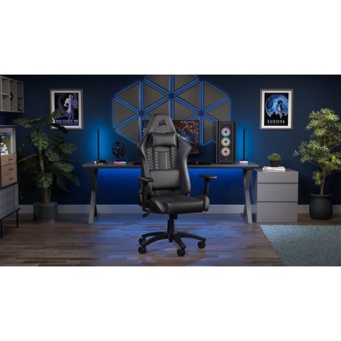 CORSAIR - Chaise bureau - Fauteuil Gaming - TC100 RELAXED - Similicuir - Ergonomique - Accoudoirs réglables - Noir