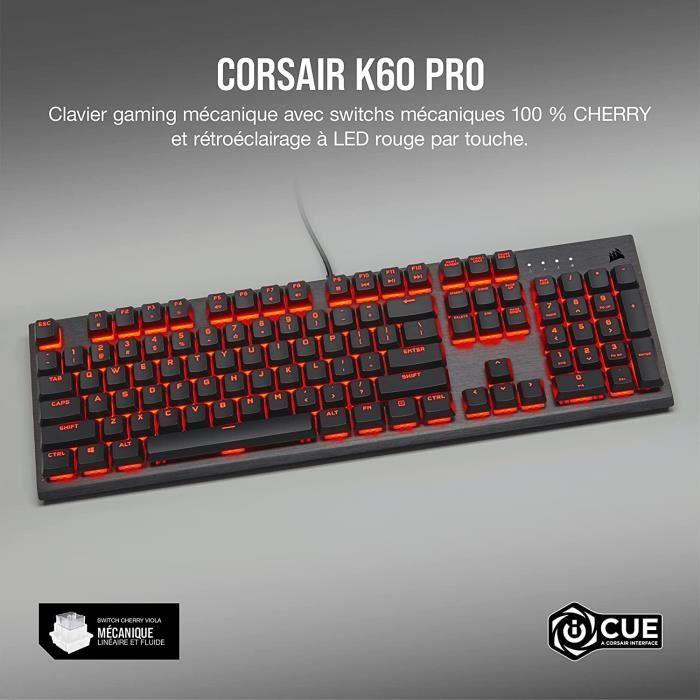 CORSAIR Clavier mécanique gaming K60 PRO a LED Rouge - Azerty - Noir (CH-910D029-FR) - Paloma Tech