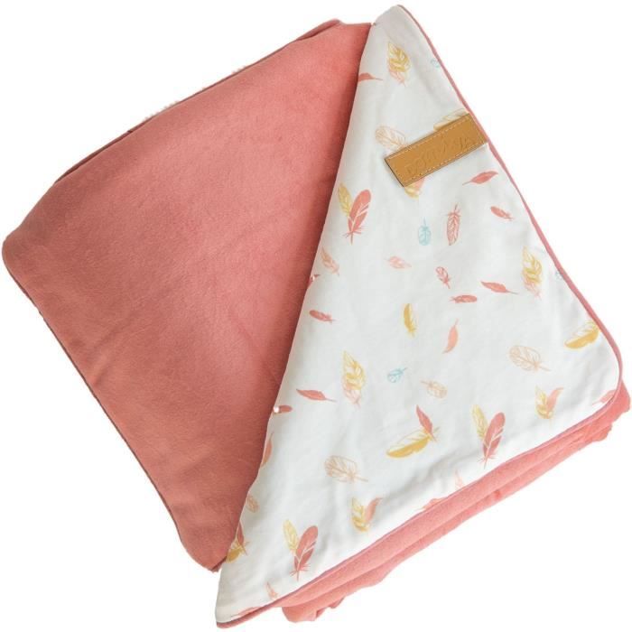 Couverture double face petites plumes - Multicolore - 75 x 100 cm