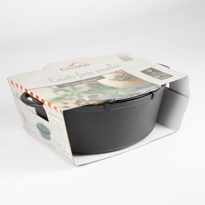 CREALYS GOURMET Cocotte ovale en fonte d'acier émaillée - L 37 cm - 9 L - Noir - Tous feux dont induction - Paloma Tech