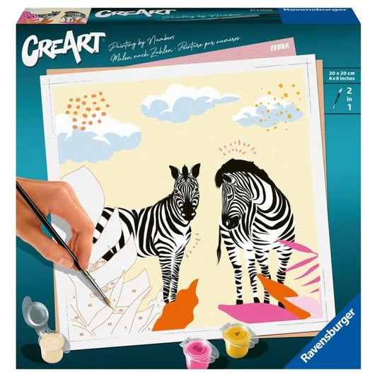 CreArt Zebre 20x20 cm - format carré - Peinture par numéros Des 12 ans Ravensburger - 23666