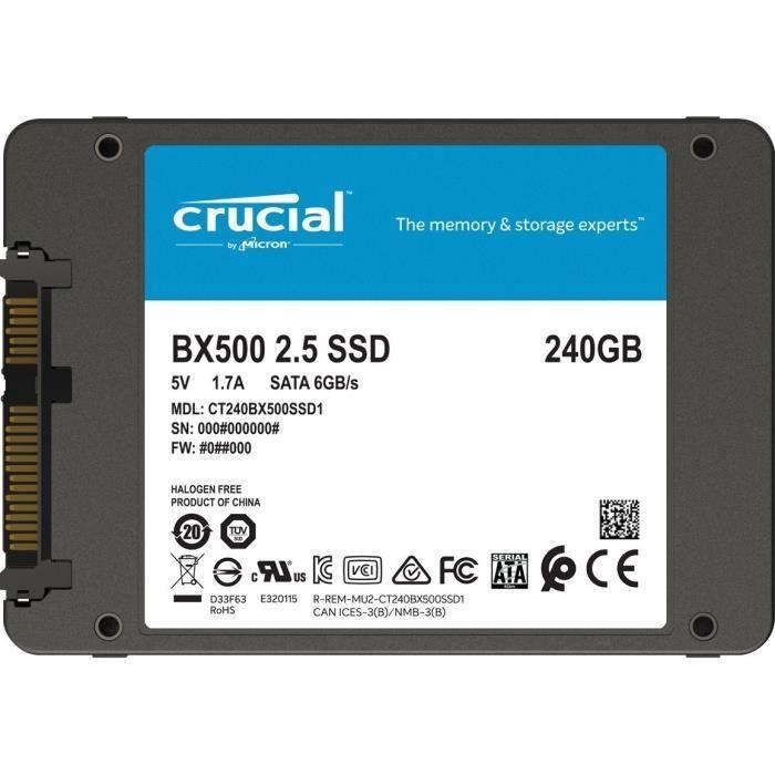 CRUCIAL - Disque SSD Interne - BX500 - 240Go - 2,5 (CT240BX500SSD1) - Paloma Tech