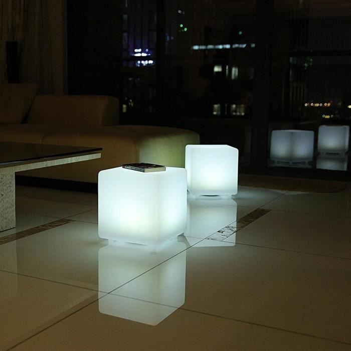 Cube solaire lumineux - LUMISKY - CASY - H30 cm - Tabouret table basse - LED blanc et multicolore - Paloma Tech