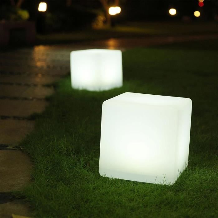 Cube solaire lumineux - LUMISKY - CASY - H30 cm - Tabouret table basse - LED blanc et multicolore - Paloma Tech