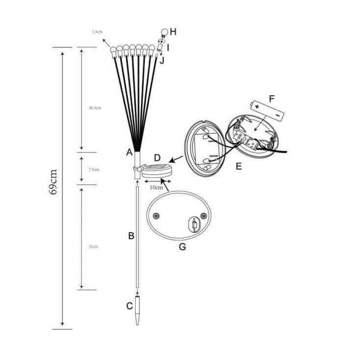 Decoration lumineuse solaire GALIX G4435 - Forme Bouquet - 8 LED - H69cm - Paloma Tech