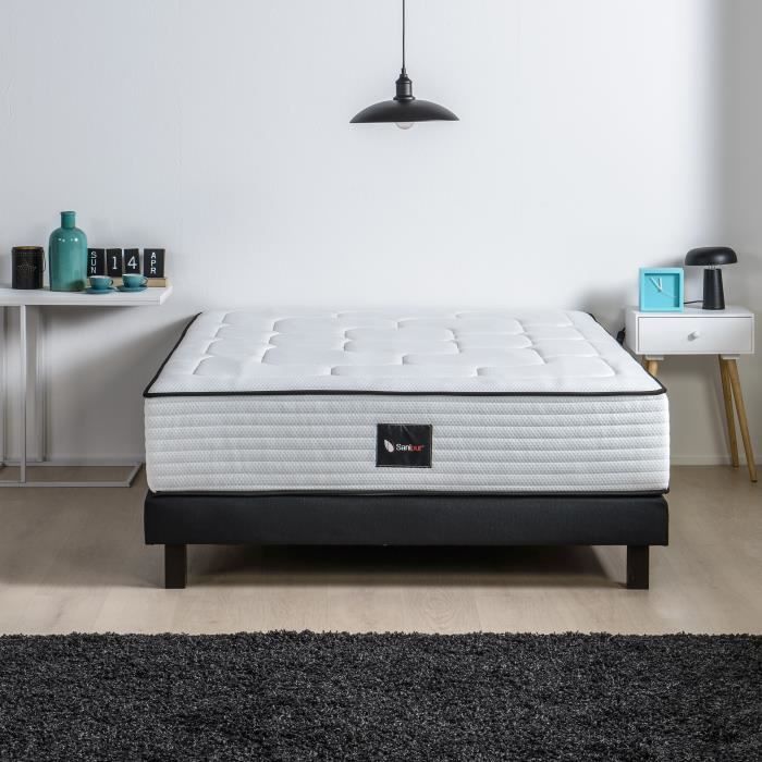 DEKO DREAM Ensemble matelas + sommier bois massif 160 x 200 - 700 ressorts ensachés - Medium - HOTEL SANIPUR