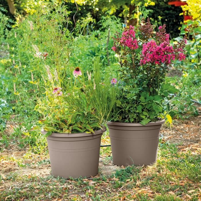 DEROMA Pot de fleurs rond Day R camel - Coloris taupe - 60cm - Paloma Tech