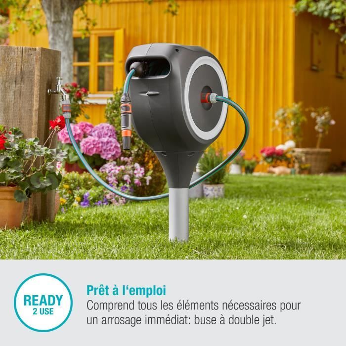 Dévidoir automatique GARDENA RollUp S 15m liseret blanc - Kit complet - Garantie 5 ans - Paloma Tech