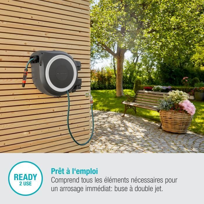 Dévidoir automatique mural GARDENA RollUp L - Longueur 30m - Ø13mm - Kit complet - Garantie 5 ans - Paloma Tech