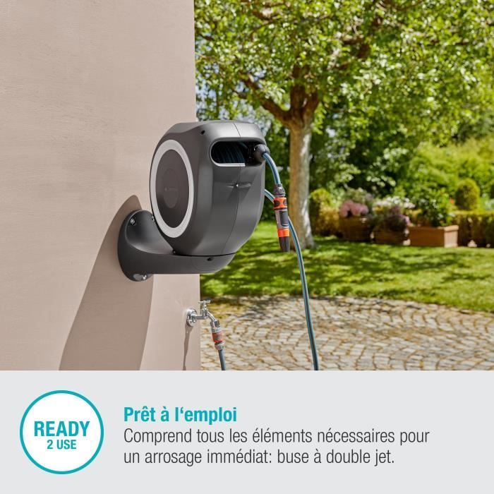 Dévidoir automatique mural RollUp M GARDENA - Longueur 20m - Ø11mm - Kit complet - Garantie 5 ans - Paloma Tech