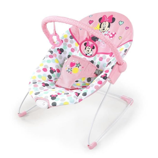 DISNEY BABY Transat Minnie Confettis Vibrations 2 Jouets Harnais 3 point d’attache Lavable en machine