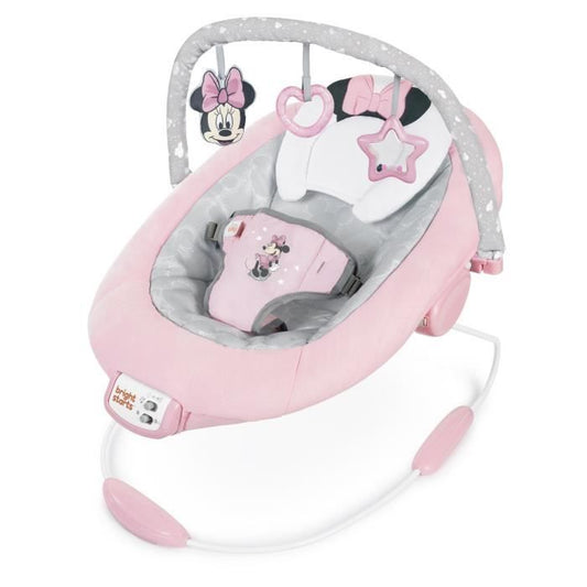 DISNEY BABY Transat Minnie Jolie en Rose Cale tete ergonomique amovible Vibrations 7 mélodies Arche d’éveil avec 3