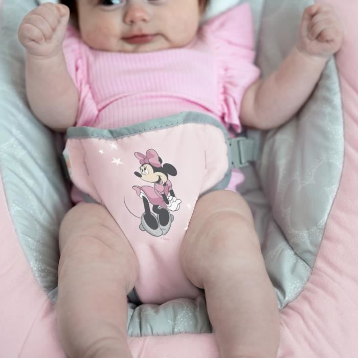 DISNEY BABY Transat Minnie Jolie en Rose Cale tete ergonomique amovible Vibrations 7 mélodies Arche d’éveil avec 3