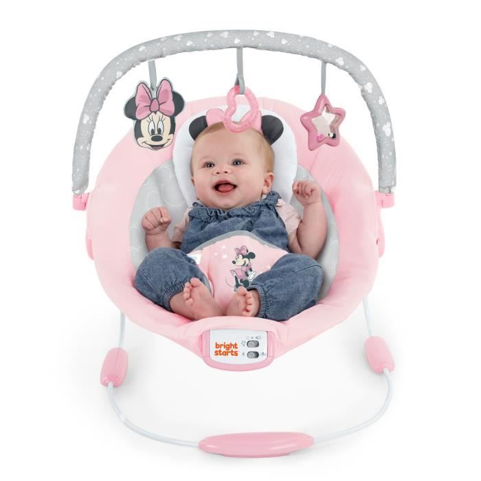 DISNEY BABY Transat Minnie Jolie en Rose Cale tete ergonomique amovible Vibrations 7 mélodies Arche d’éveil avec 3