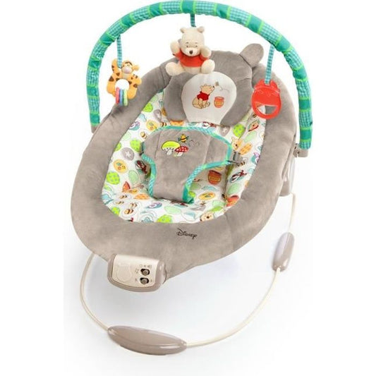 DISNEY BABY Transat Winnie l’Ourson Cale tete ergonomique amovible Vibrations 7 mélodies Arche d’éveil avec 3 jouets