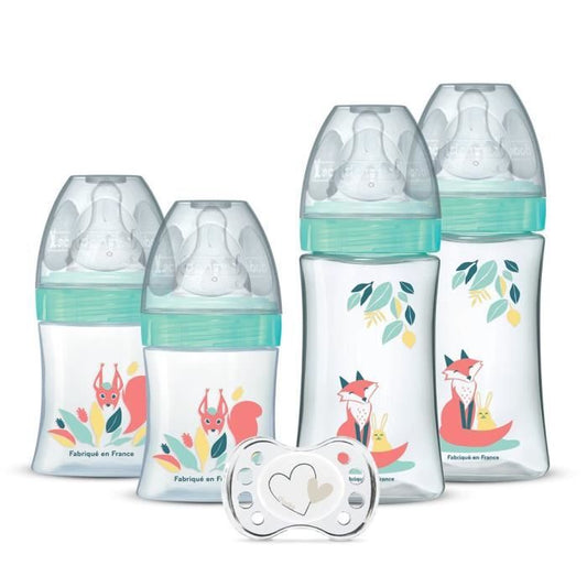 DODIE Lot de 4 biberons naissance Tétine Ronde Anti-Colique (2x150mL et 2x270mL) + une sucette naissance