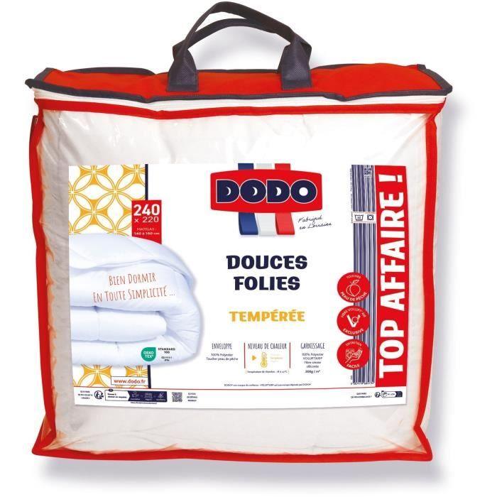 DODO Couette tempérée 300gr/m - 220x240 cm - Douces Folies - 100% polyester VOLUPT AIR fibre creuse siliconée - 2 personnes - Blanc - Paloma Tech