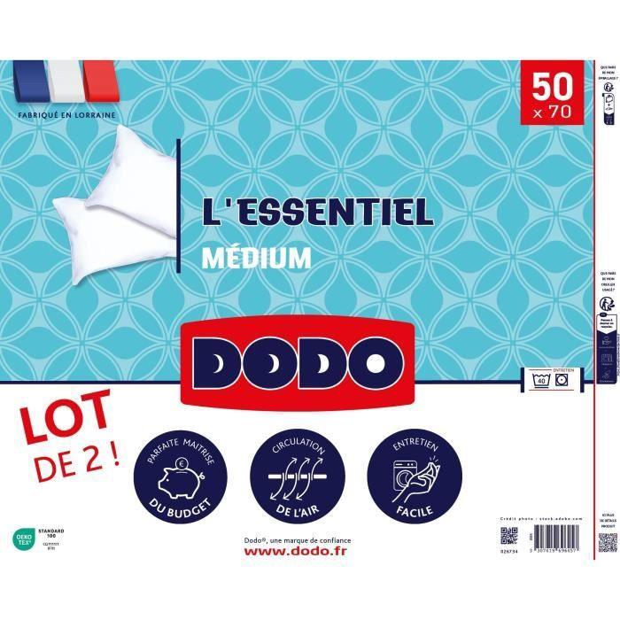 DODO Lot de 2 Oreillers Médium - L'ESSENTIEL - 50x70 cm - 100% Polyester - Paloma Tech