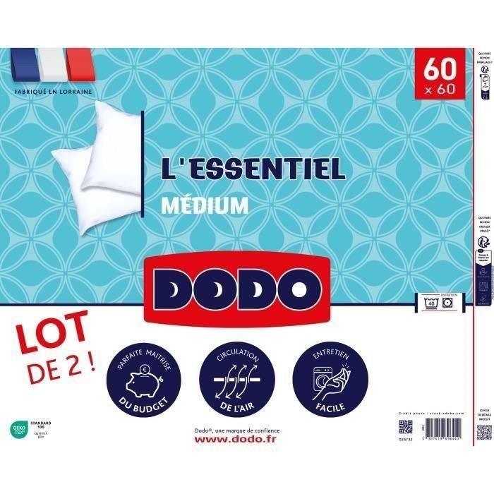 DODO Lot de 2 Oreillers Médium - L'ESSENTIEL - 60x60 cm - 100% Polyester - Paloma Tech