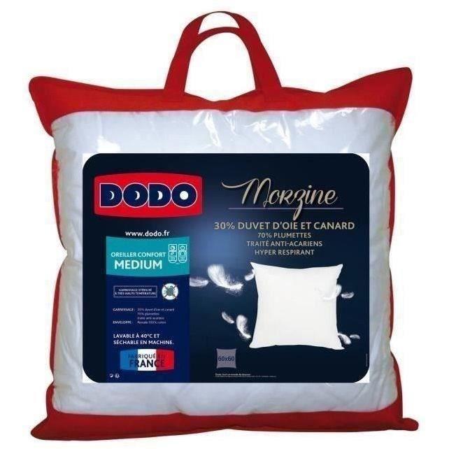 DODO Oreiller Duvet Oie MORZINE Anti-Acariens 65x65cm blanc - Paloma Tech