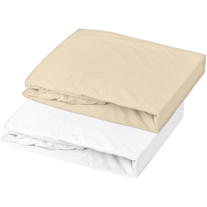 DOMIVA Lot 2 Draps housse Uni - Jersey - oeko-Tex - Blanc/Cailloux - 60 x 120 cm