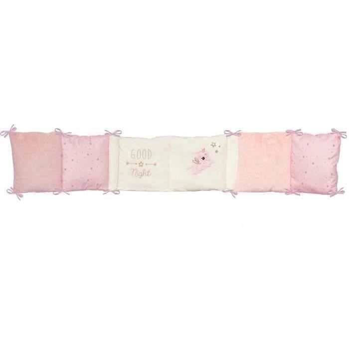 DOMIVA Tour de lit Jolly - Microfibre 100% Polyester - Adaptable - Blanc/Rose - 30 x 180 cm