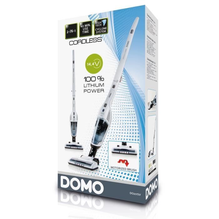 DOMO DO217SV - Aspirateur balai maniable 2-en-1 - 2 vitesses - Systeme cyclonique - Autonomie 40min - Réservoir