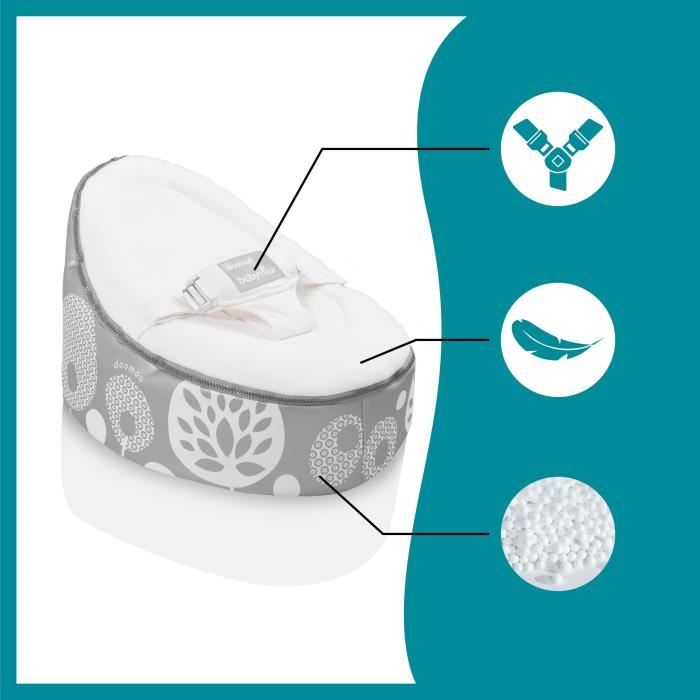 doomoo Nid Transat bébé - Pouf Evolutif & Multifonctions des la Naissance Flower Argent