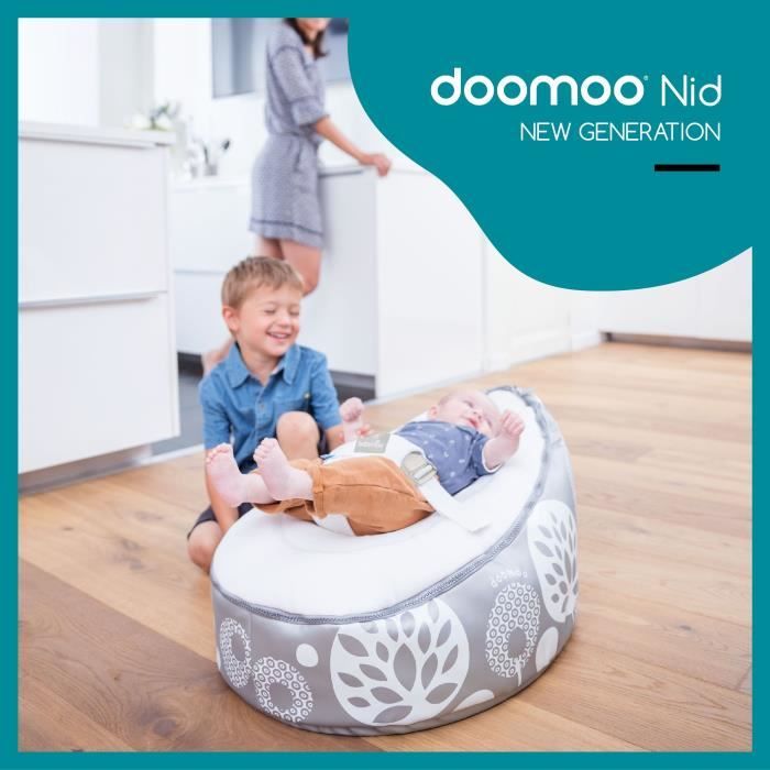 doomoo Nid Transat bébé - Pouf Evolutif & Multifonctions des la Naissance Flower Argent