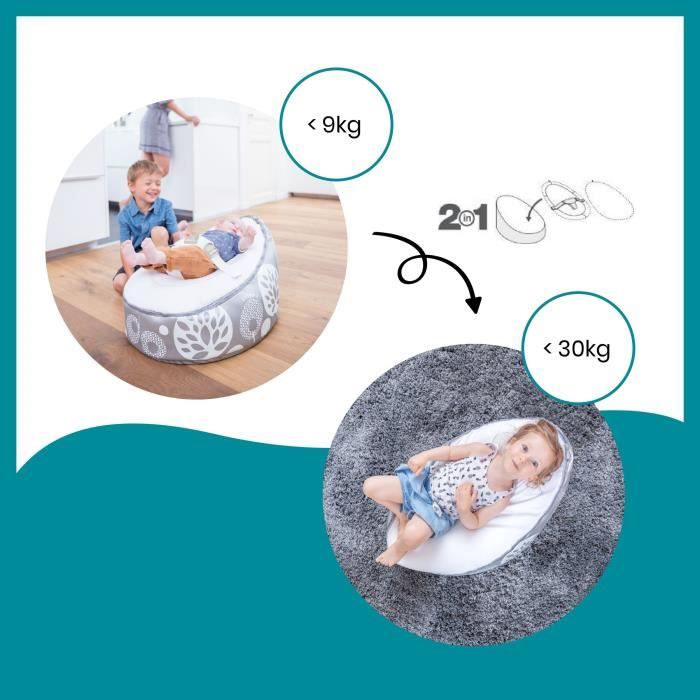 doomoo Nid Transat bébé - Pouf Evolutif & Multifonctions des la Naissance Flower Argent