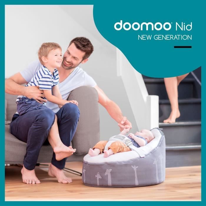 doomoo Nid Transat bébé - Pouf Evolutif & Multifonctions des la Naissance Giraf Grey