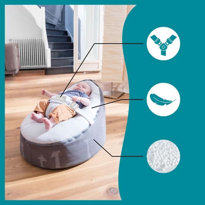 doomoo Nid Transat bébé - Pouf Evolutif & Multifonctions des la Naissance Giraf Grey