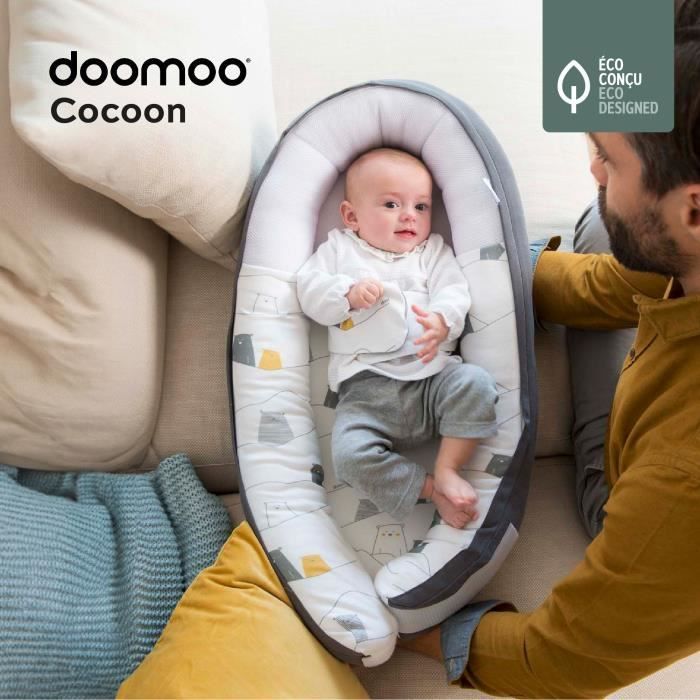 doomoo Réducteur de Lit bébé Cocoon Evolutif & Respirant Bear Grey