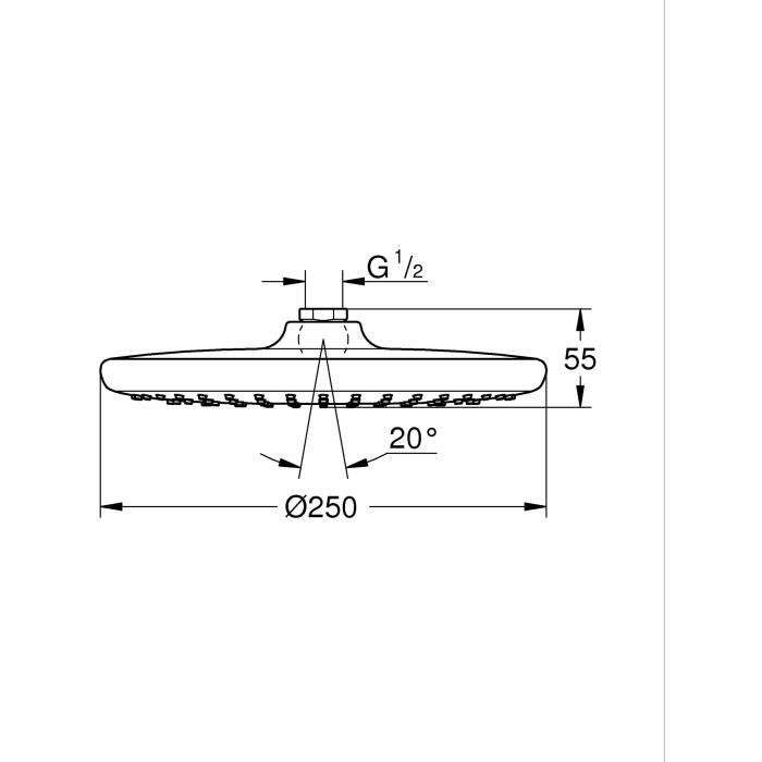 Douche de tete ronde - GROHE Vitalio Start 250 - 1 jet - 250 mm - Chromé - Economie d’eau - Débit d’eau uniforme