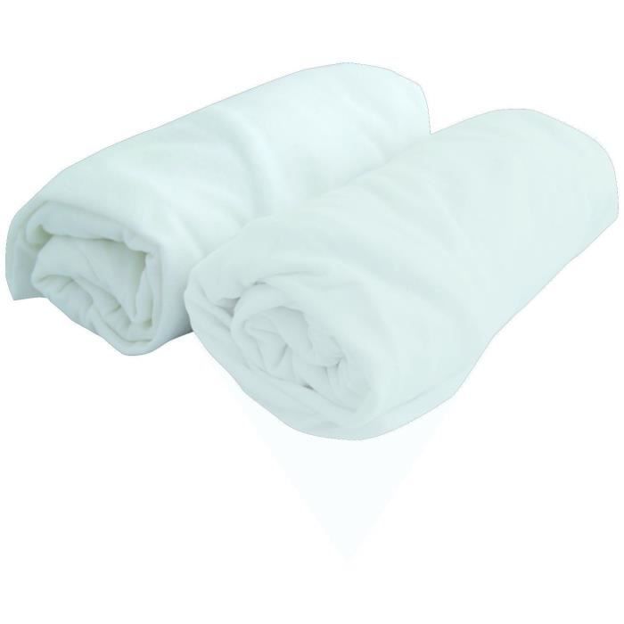 Drap housse bébé DOMIVA - Jersey - Blanc - 60 x 120 cm - Lot de 2