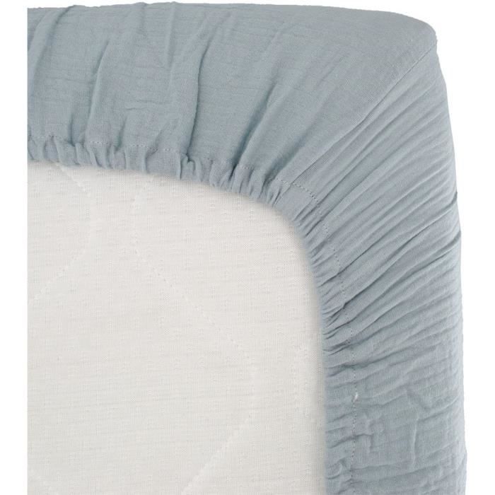 Drap housse lange - DOMIVA - 60x120 cm - Bleu vintage - Gaze de coton