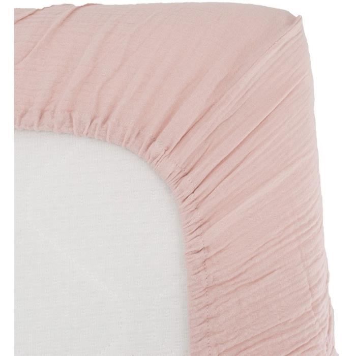 Drap housse lange - DOMIVA - 60x120 cm - Vieux rose - Gaze de coton