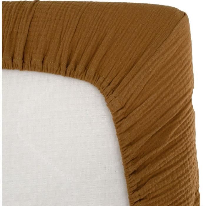 Drap housse lange - DOMIVA - AU FIL DE L’EAU - Caramel - 60 x 120 cm