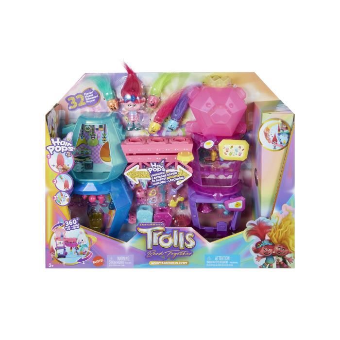 DreamWorks-Les Trolls 3-Coffret Mont Rageous poupée et accessoires HNF24