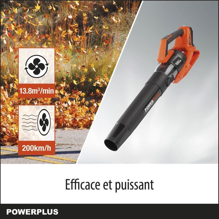 Dual Power Souffleur de Feuilles a Batterie POWDPG7526 - 40 V Ramasseur de Feuilles 200 km/h sans Batterie ni Chargeur