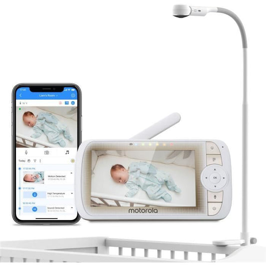 Ecoute bébé VM 65 CONNECT 2EN1 WIFI SUR TEL + VIDEO ECRAN 5 avec pied LIT VISION GRAND ANGLE -Temperature - T-Walkie