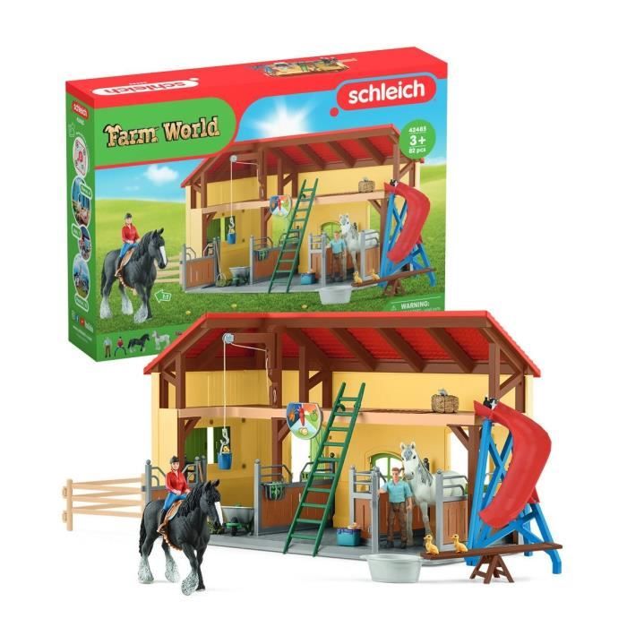 Écurie avec boxes et animaux coffret de 82 pieces avec chevaux petits animaux de la ferme outils et figurines