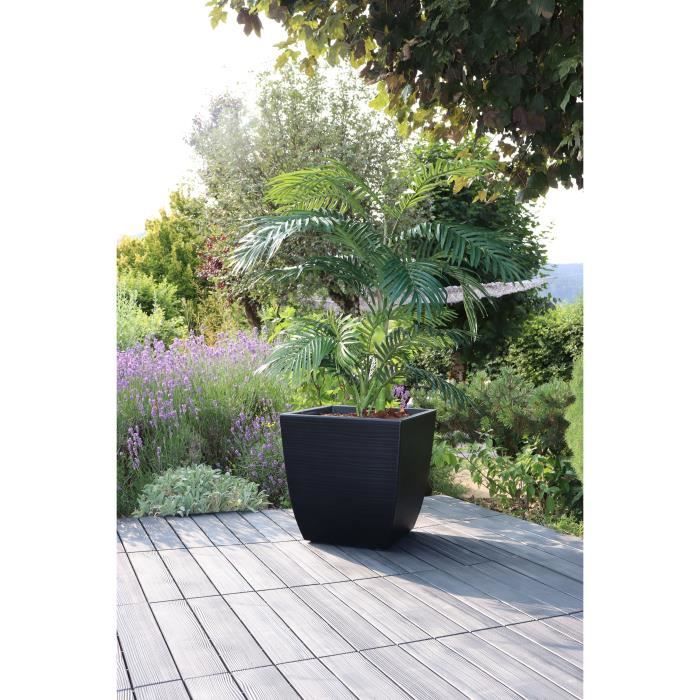 EDA Bac a Fleurs Carré Diva Stone 42 L - avec Bac Amovible - Extérieur ou Intérieur - Décor Vagues - 43,5 x 43,5 x H.44,2 cm - Paloma Tech