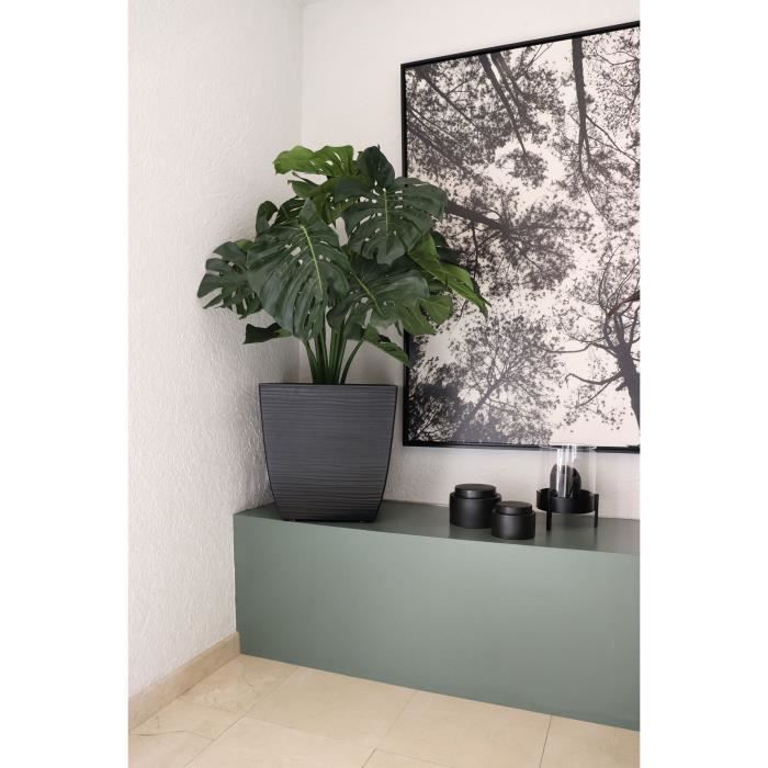 EDA Bac a Fleurs Carré Diva Stone 42 L - avec Bac Amovible - Extérieur ou Intérieur - Décor Vagues - 43,5 x 43,5 x H.44,2 cm - Paloma Tech