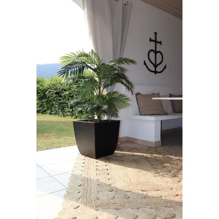 EDA Bac a Fleurs Carré Diva Stone 42 L - avec Bac Amovible - Extérieur ou Intérieur - Décor Vagues - 43,5 x 43,5 x H.44,2 cm - Paloma Tech