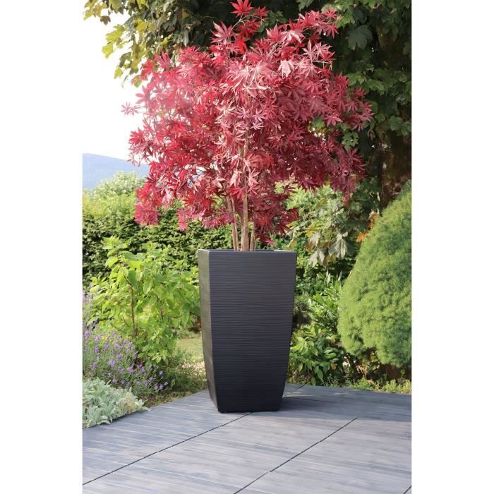 EDA Bac a Fleurs Carré Haut Diva Stone 42 L - avec Bac Amovible - Extérieur ou Intérieur - Décor Vagues - 43,5 x 43,5 x H.78,2 cm - Paloma Tech