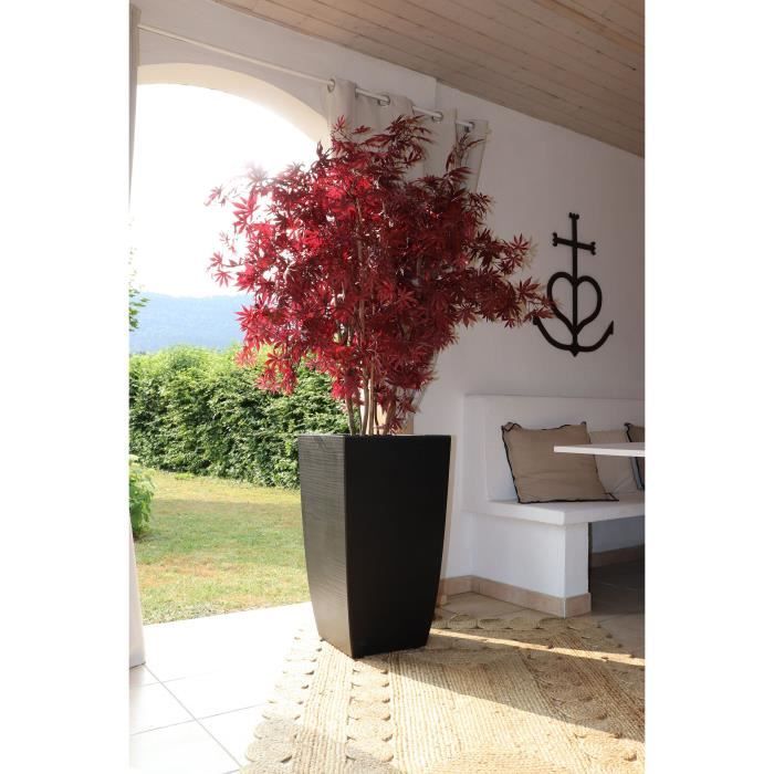 EDA Bac a Fleurs Carré Haut Diva Stone 42 L - avec Bac Amovible - Extérieur ou Intérieur - Décor Vagues - 43,5 x 43,5 x H.78,2 cm - Paloma Tech